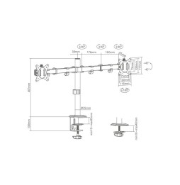 Support Double Ecran PC - 17 à 32 pouce, Hauteur Ergonomique - Inclinaison à ±45°/Pivotement à 180°/Rotation à 360°