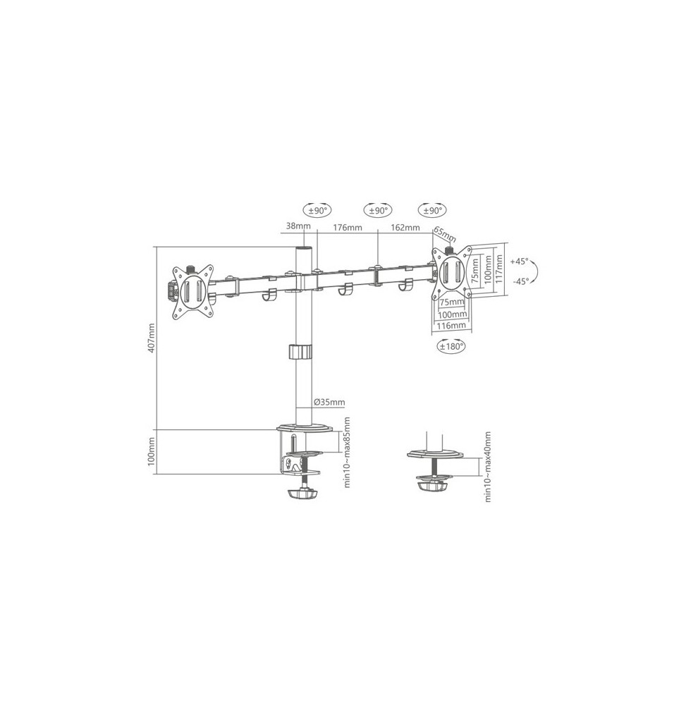 Support Double Écran PC Bras Articulé VESA 17-32" – Verin à Gaz, Charge 2-9 Kg, Rotation 360°, Réglable Hauteur & Inclinaison